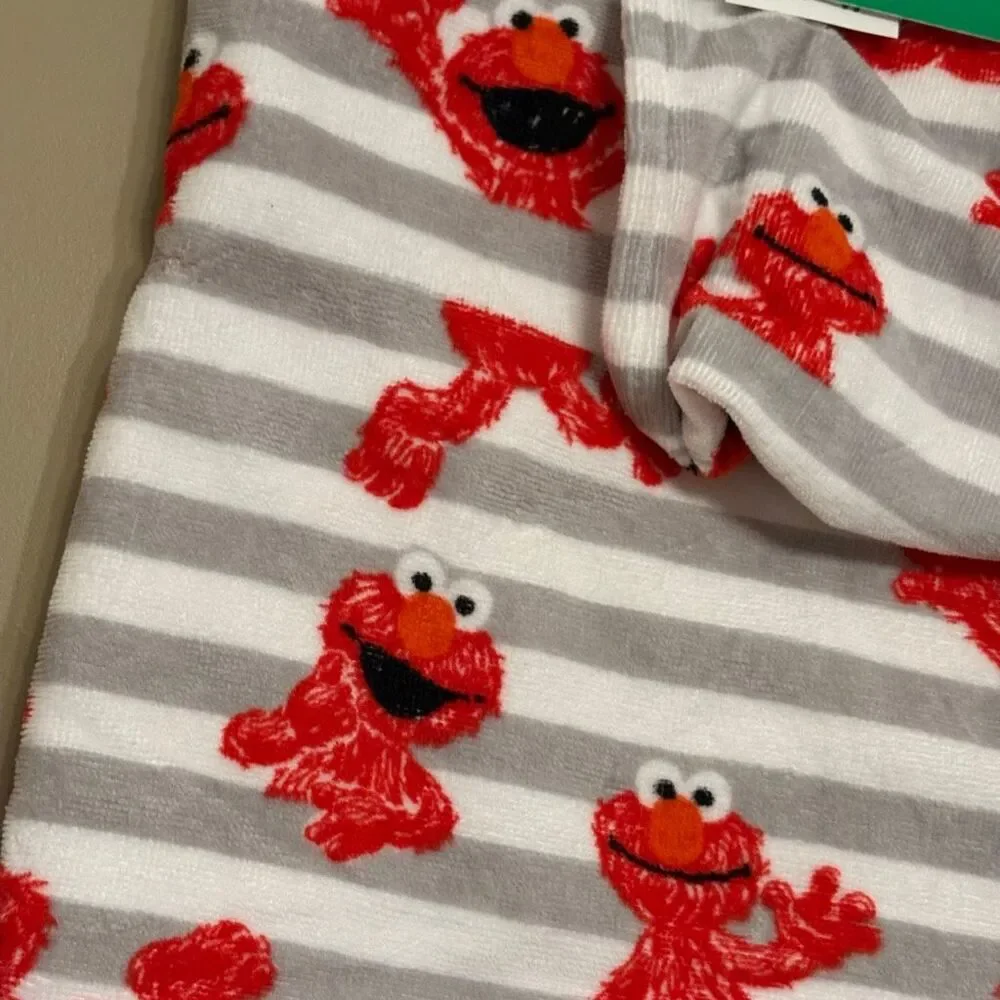 Sesame Street Elmo Cotton Hooded Towel Grey White Stripe Pattern Elmo Graphics